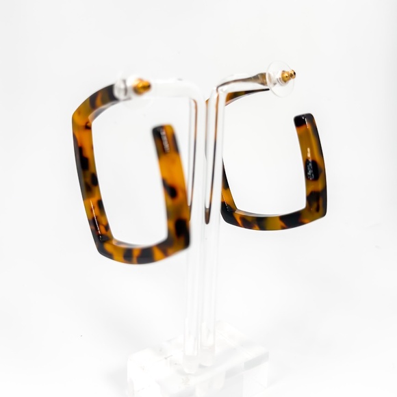 JCREW Jewelry - Dark Tortoise Pattern, Acetate Hoop Earrings- Lightly Worn - Picture 4 of 4